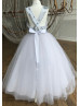 Silver Fish Scale Sequin Cross Back Flower Girl Dress